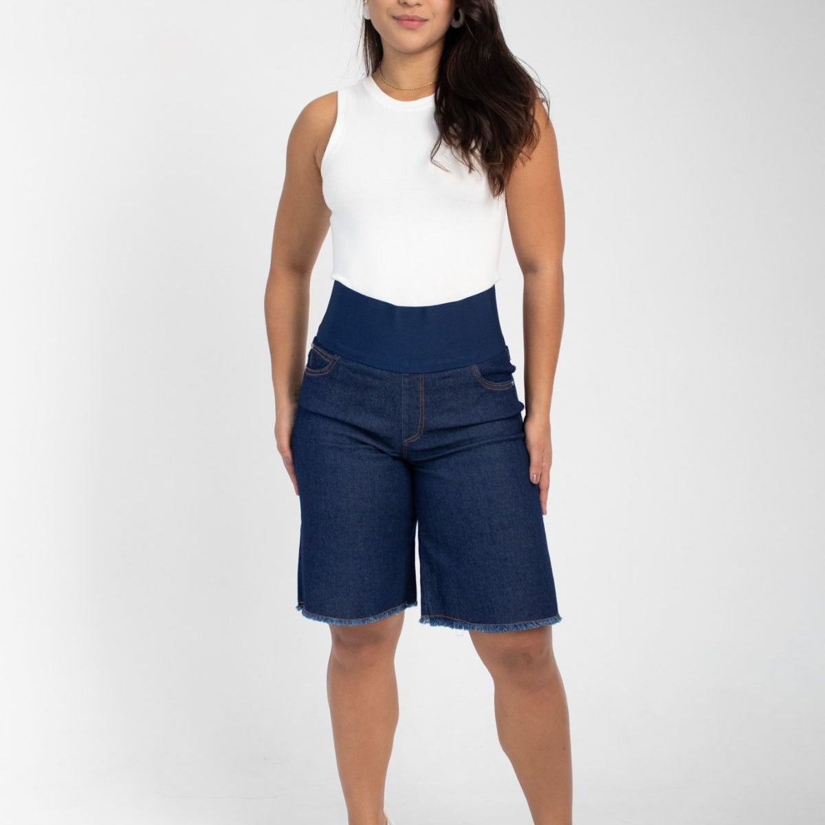 Bermuda Modeladora Afina Cintura Jeans Fittform Megaflex Escuro