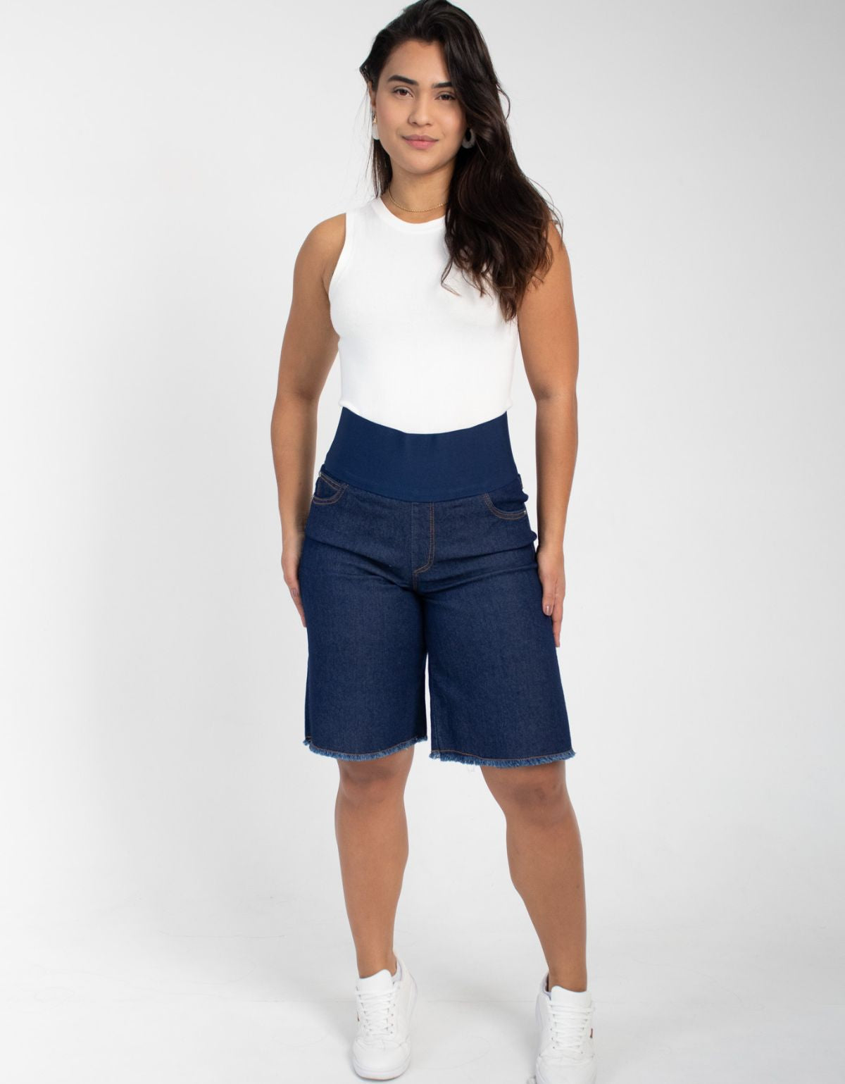 Bermuda Modeladora Afina Cintura Jeans Fittform Megaflex Escuro