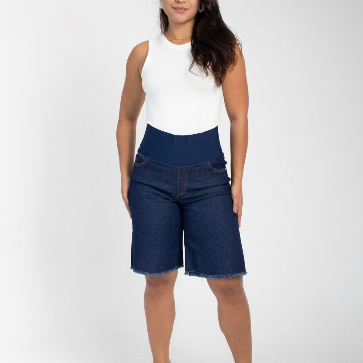 Bermuda Modeladora Afina Cintura Jeans Fittform Megaflex Escuro
