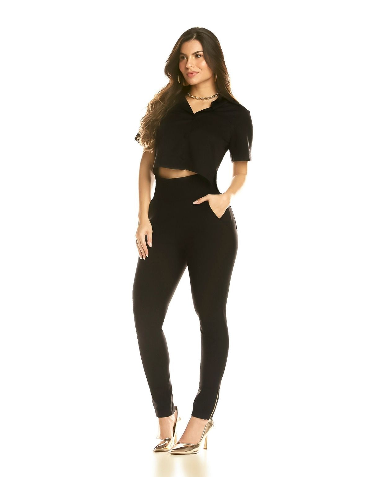 Calça Modeladora Afina Cintura Ziper na Canela