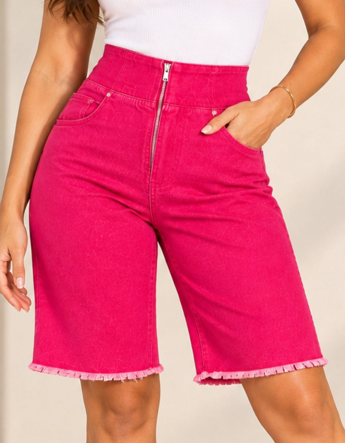 Bermuda Modeladora Afina Cintura Jeans Fittform Megaflex Pink