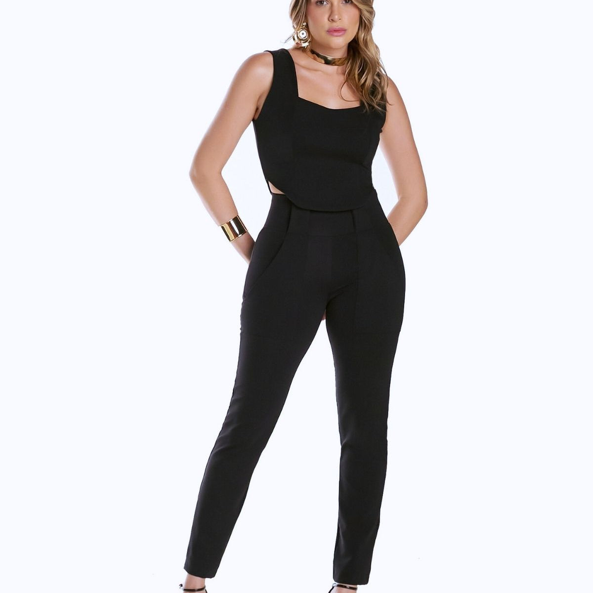 Calça Modeladora Afina Cintura Cós Presilha