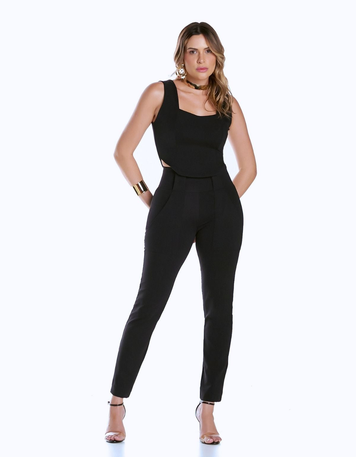 Calça Modeladora Afina Cintura Cós Presilha