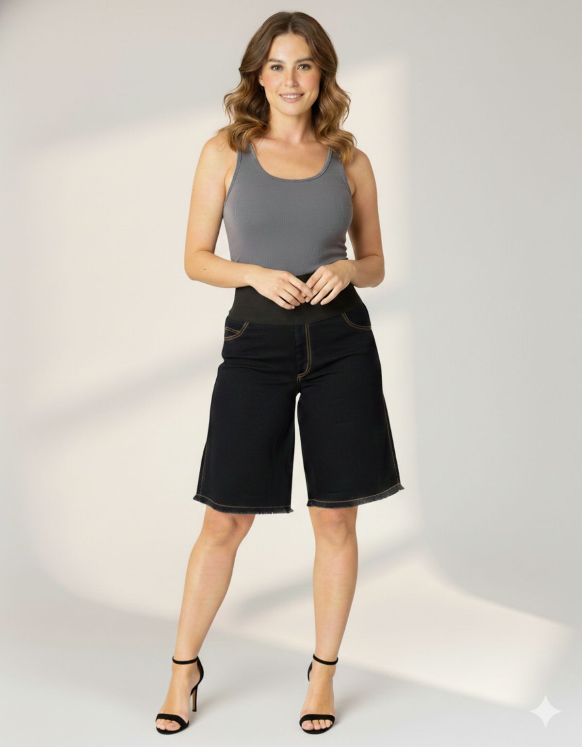 Bermuda Modeladora Afina Cintura Jeans Fittform Megaflex Escuro