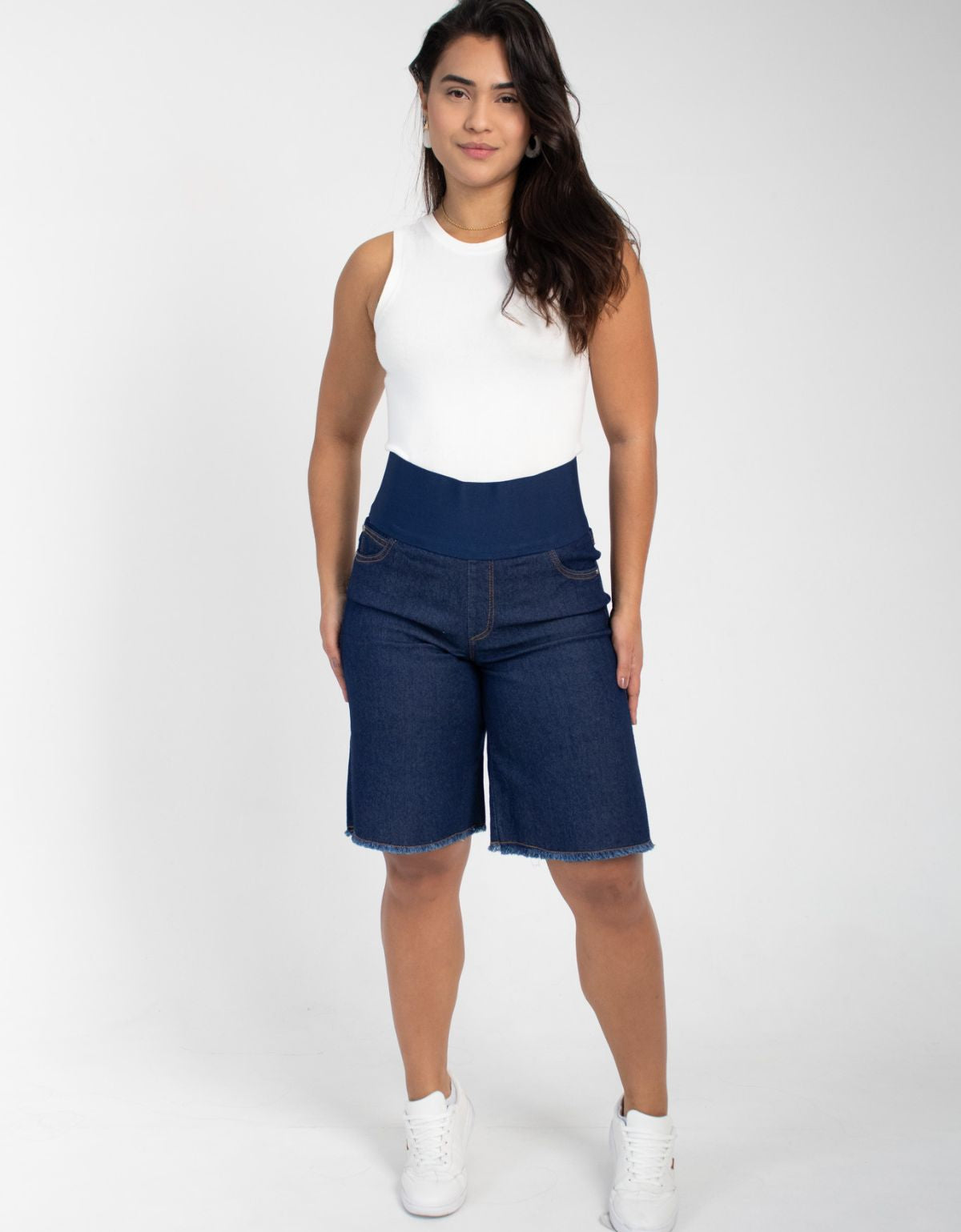 Bermuda Modeladora Afina Cintura Jeans Fittform Megaflex Escuro