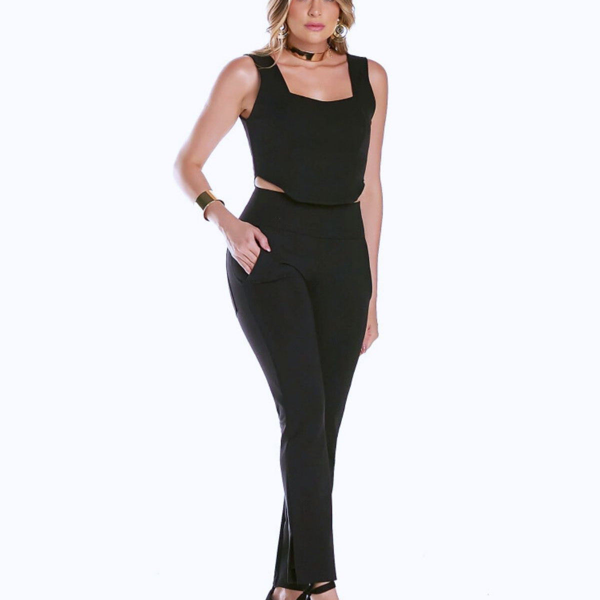 Calça Modeladora Malha Reta Bolso Faca