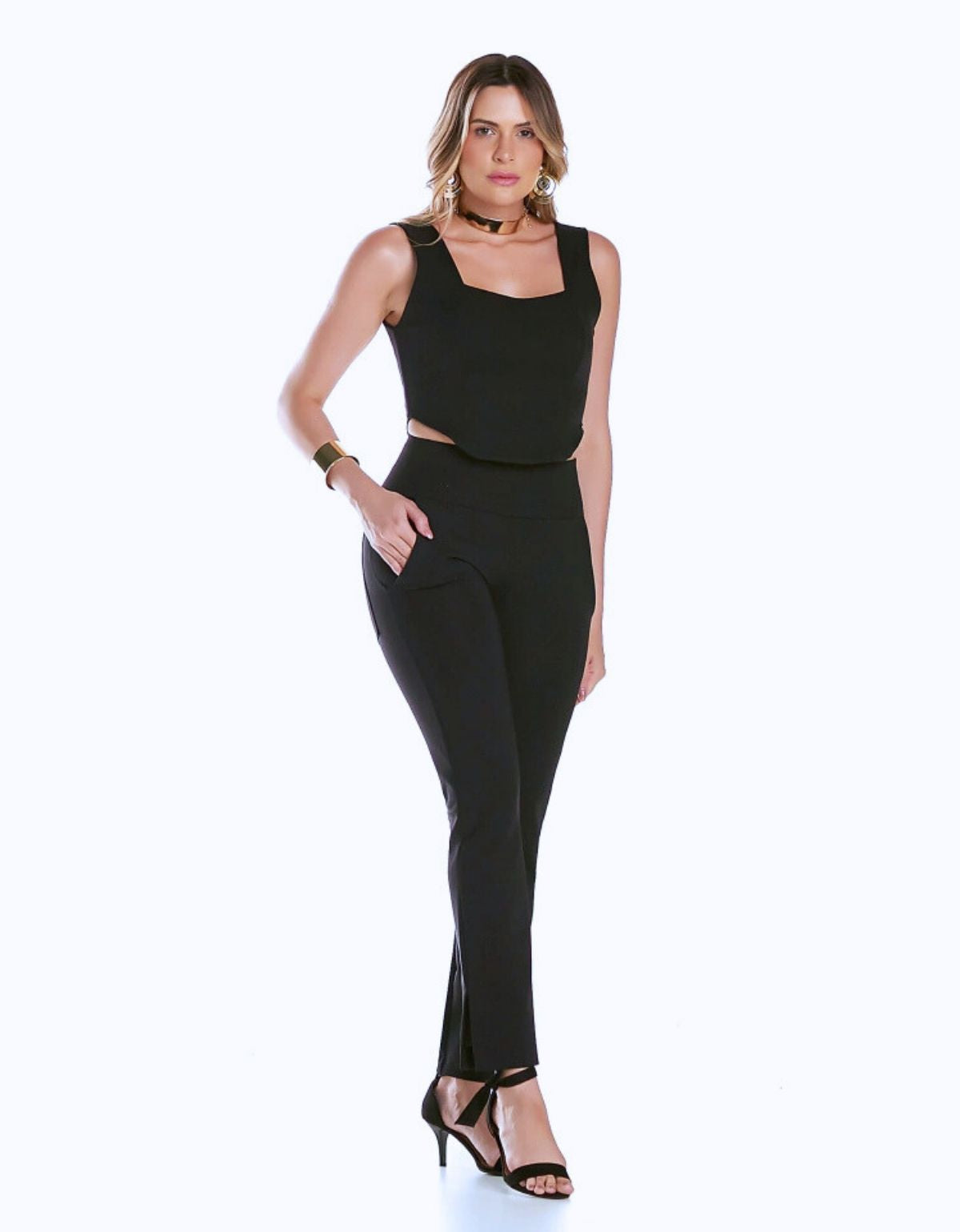 Calça Modeladora Malha Reta Bolso Faca