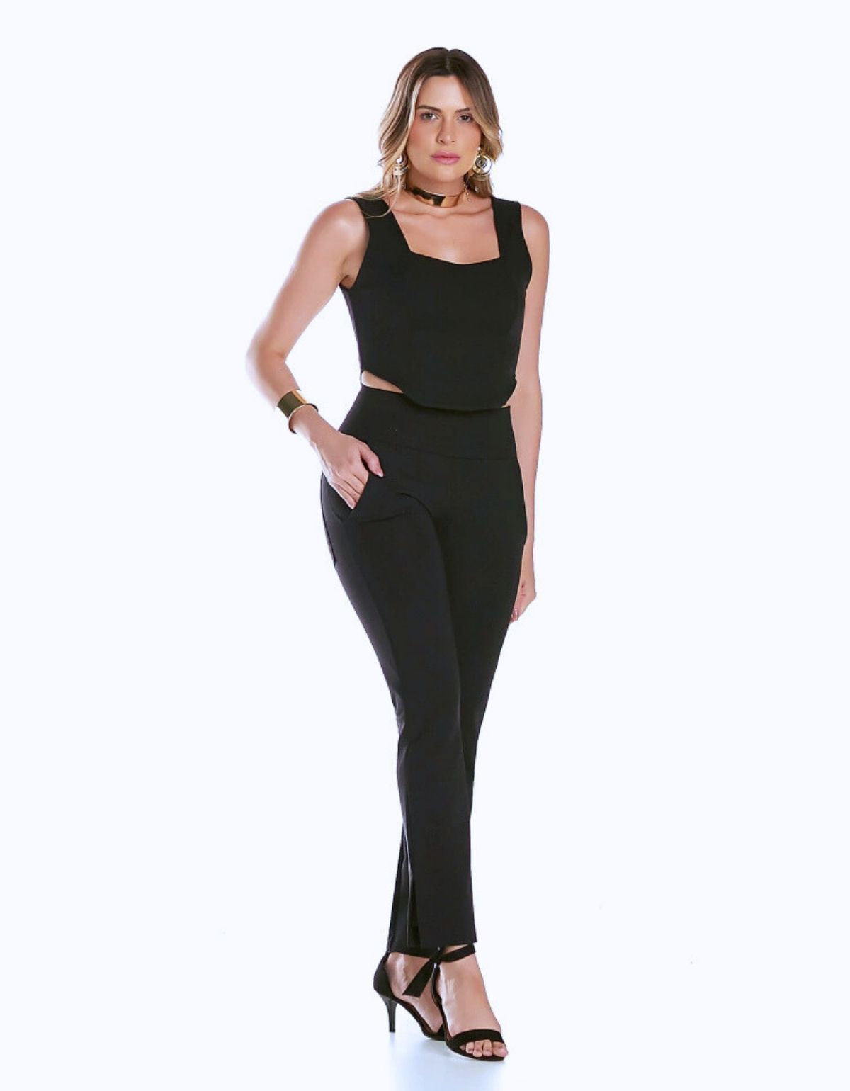 Calça Modeladora Malha Reta Bolso Faca