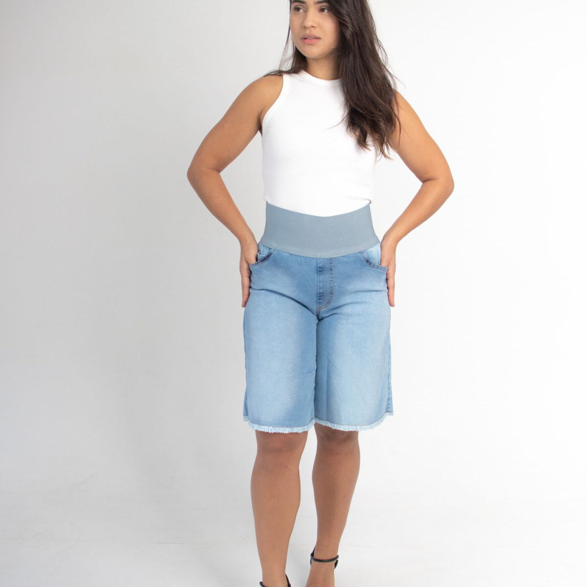 Bermuda Modeladora Afina Cintura Jeans Fittform Megaflex