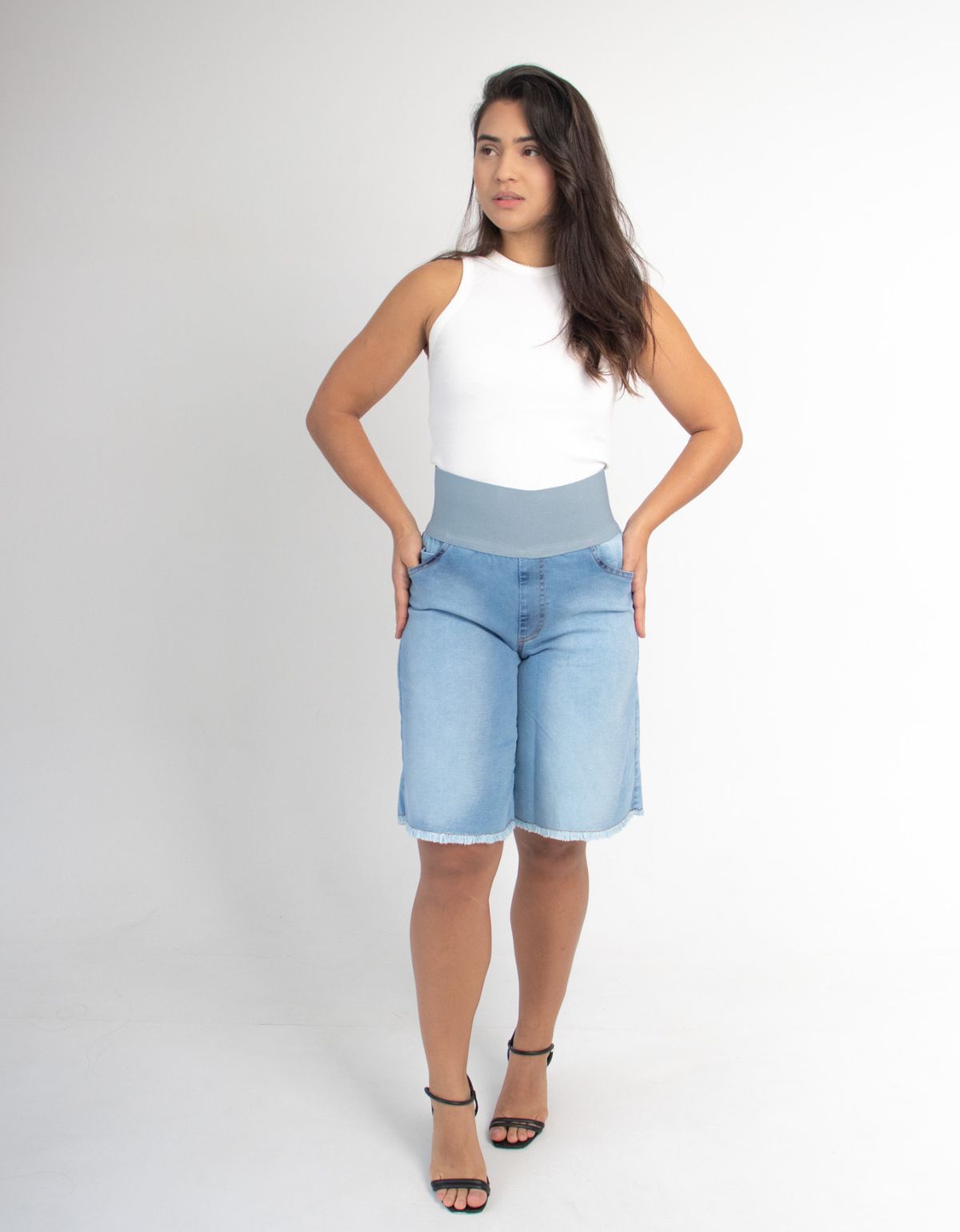 Bermuda Modeladora Afina Cintura Jeans Fittform Megaflex