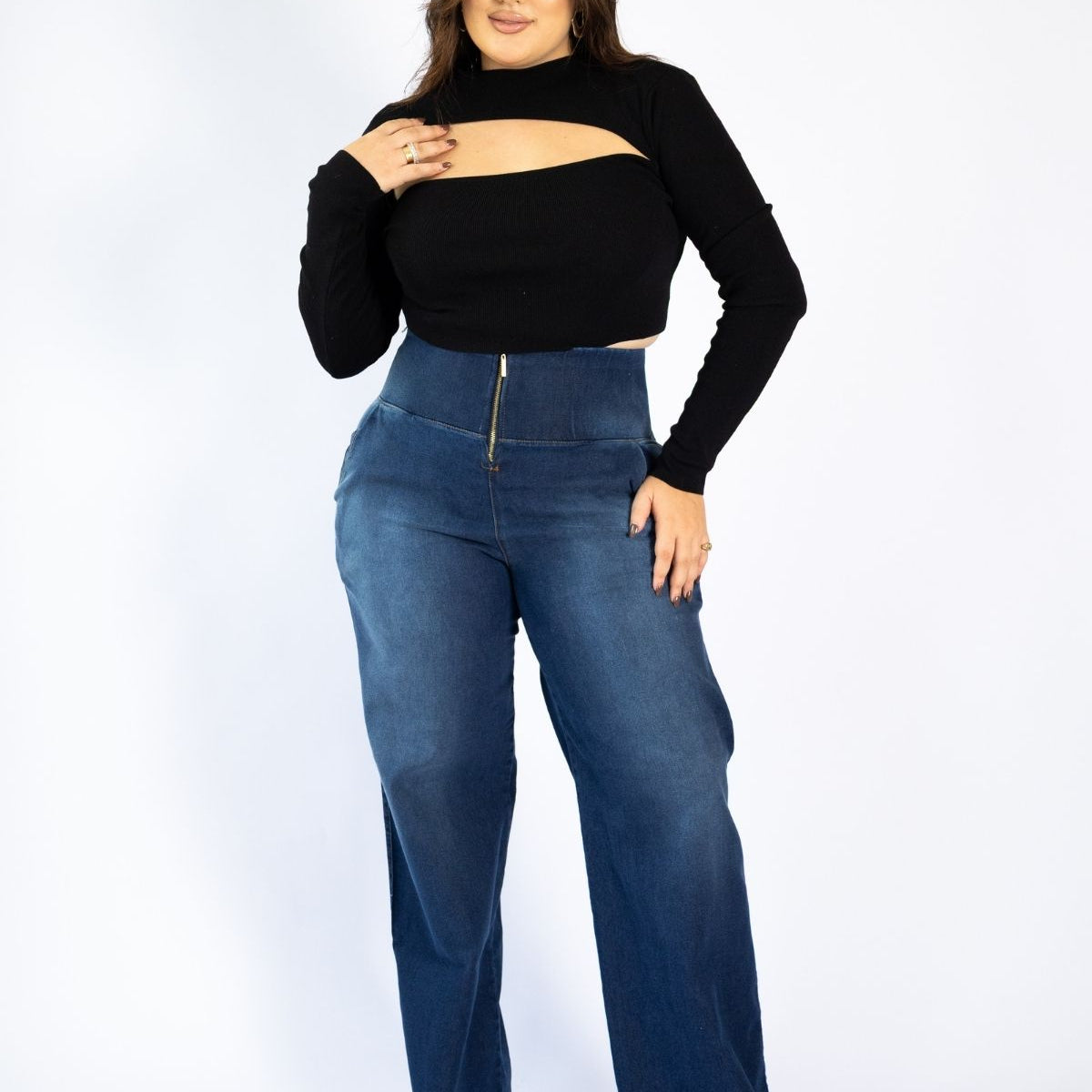 Calça Modeladora Afina Cintura Jeans Fittform Wide