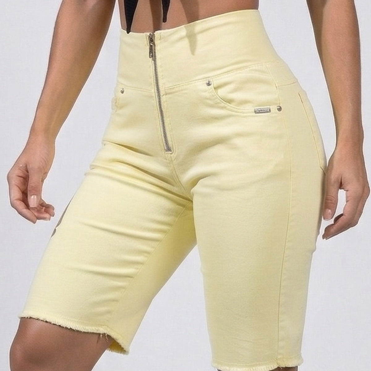 Bermuda Modeladora Afina Cintura Jeans Jords Color Creme