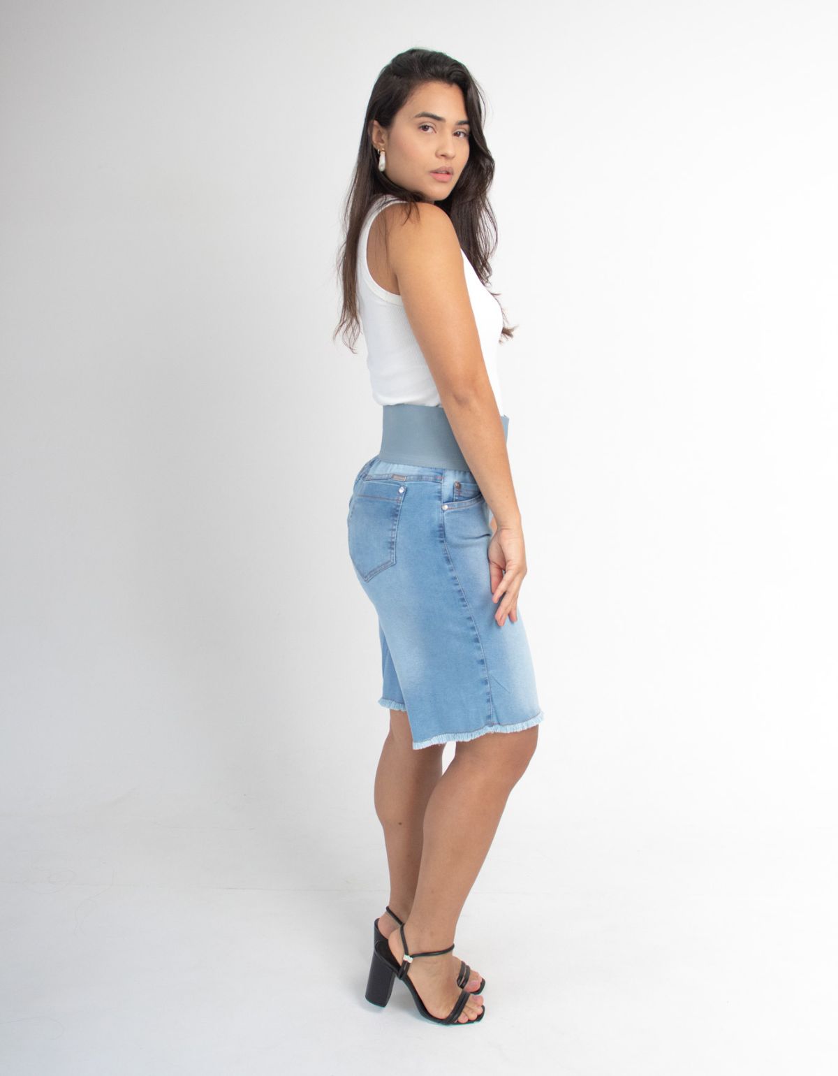 Bermuda Modeladora Afina Cintura Jeans Fittform Megaflex