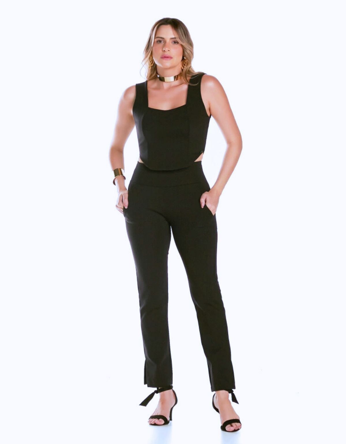 Calça Modeladora Malha Reta Bolso Faca