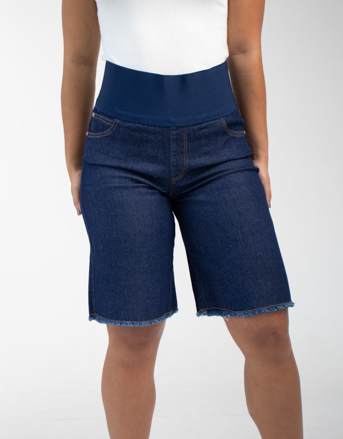 Bermuda Modeladora Afina Cintura Jeans Fittform Megaflex Escuro