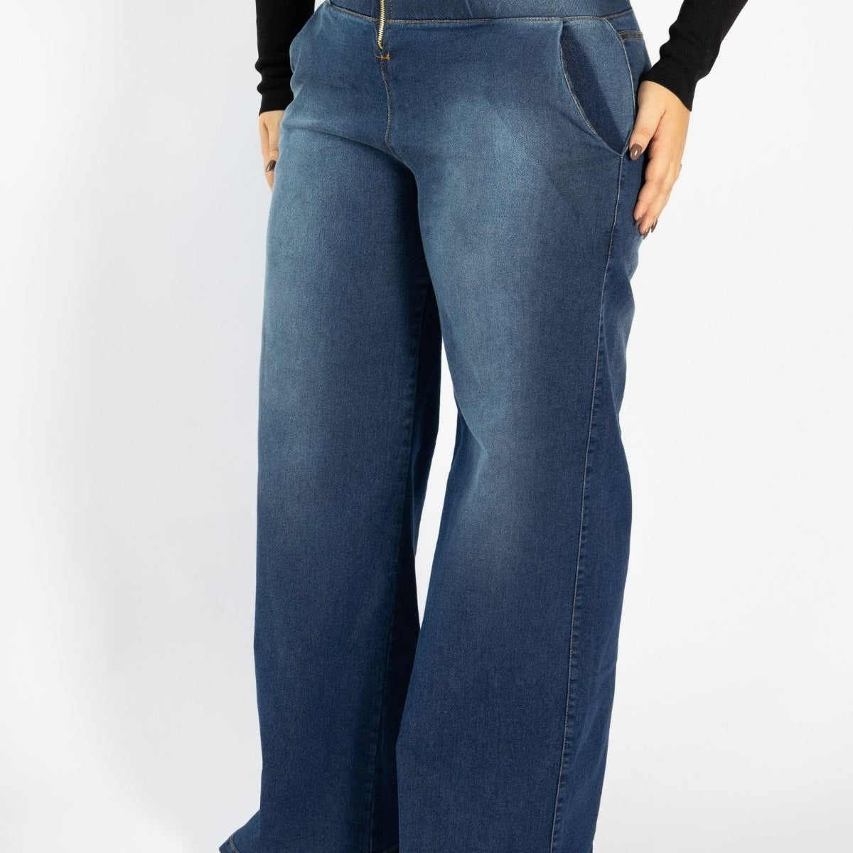 Calça jeans modeladora feminina cintura alta flare com zíper, moda cintura fina