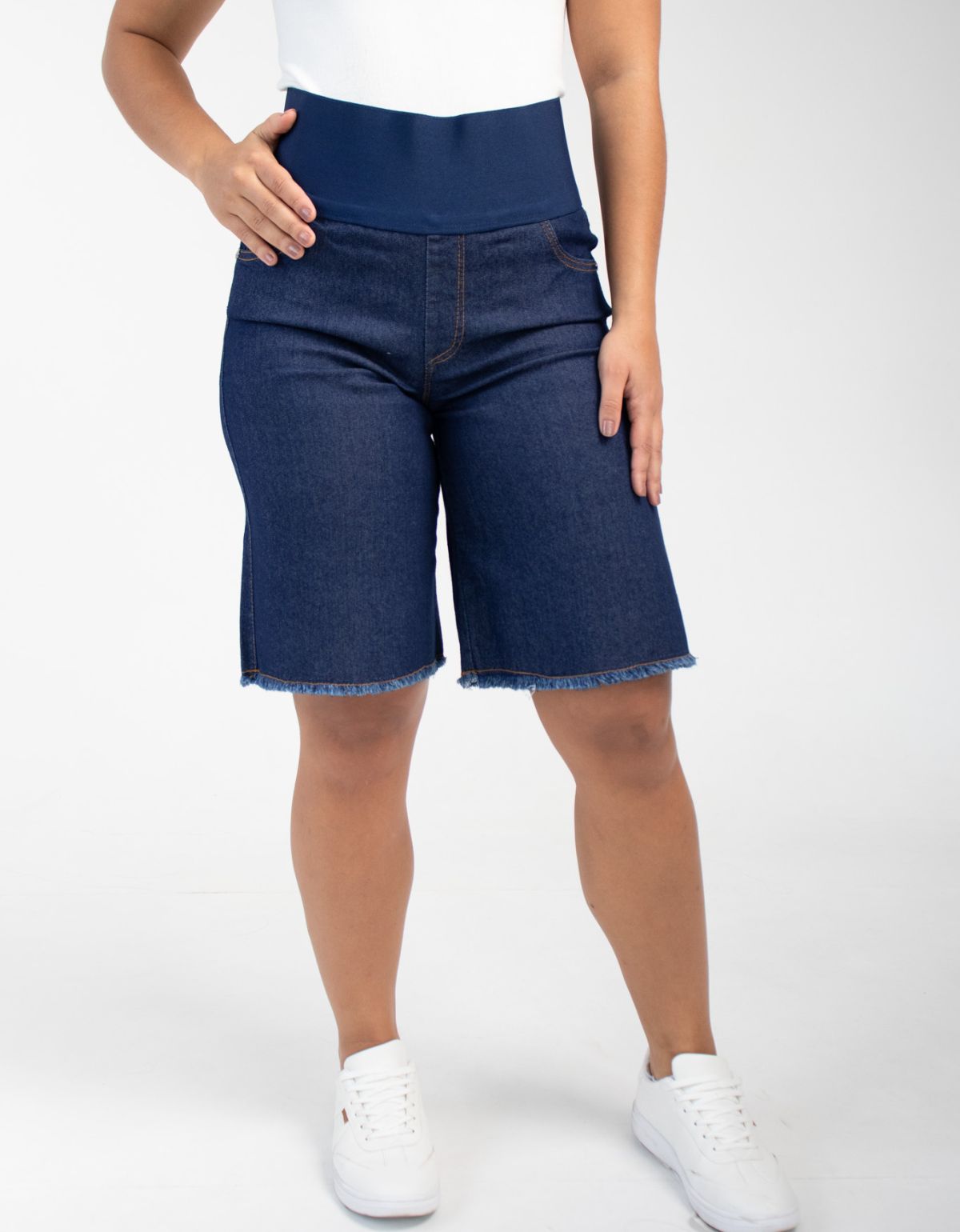 Bermuda Modeladora Afina Cintura Jeans Fittform Megaflex Escuro