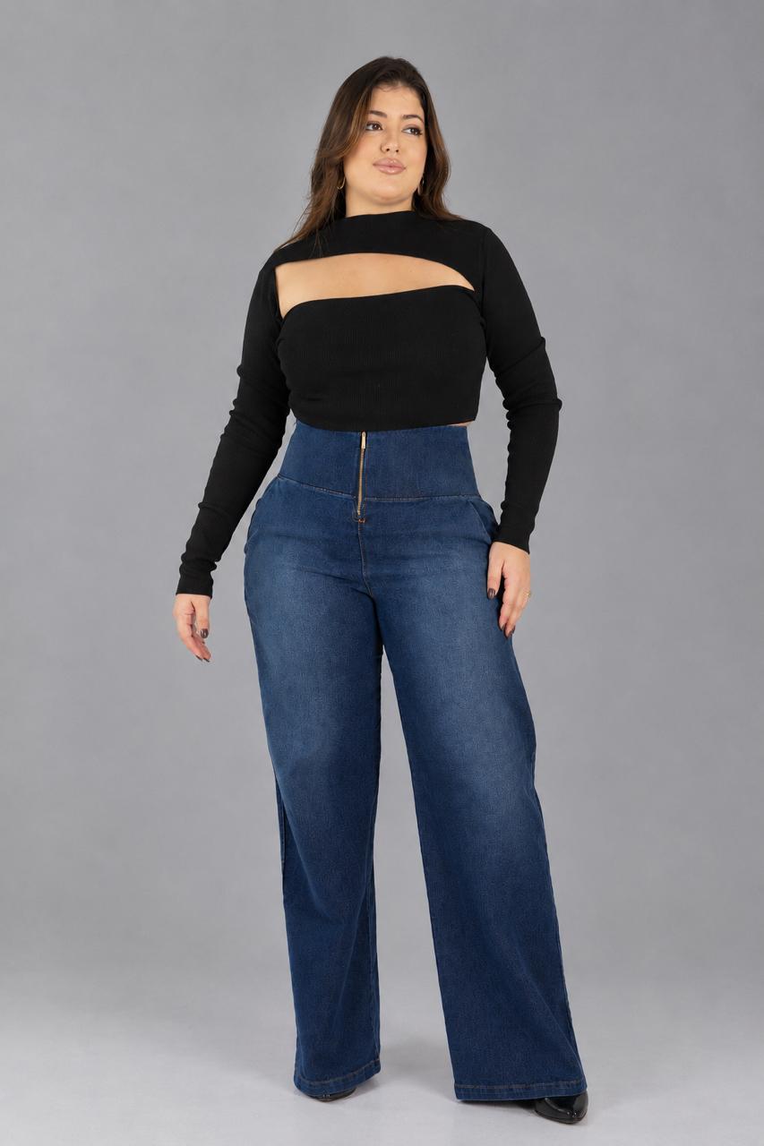Calça Modeladora Afina Cintura Jeans Fittform Wide
