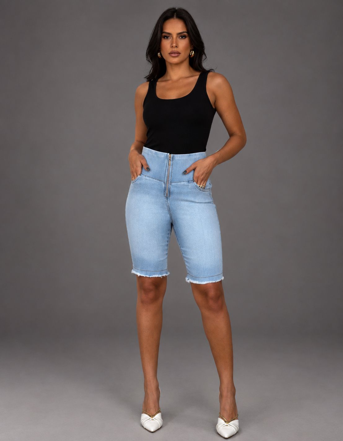 Bermuda Modeladora Afina Cintura Jeans Jords
