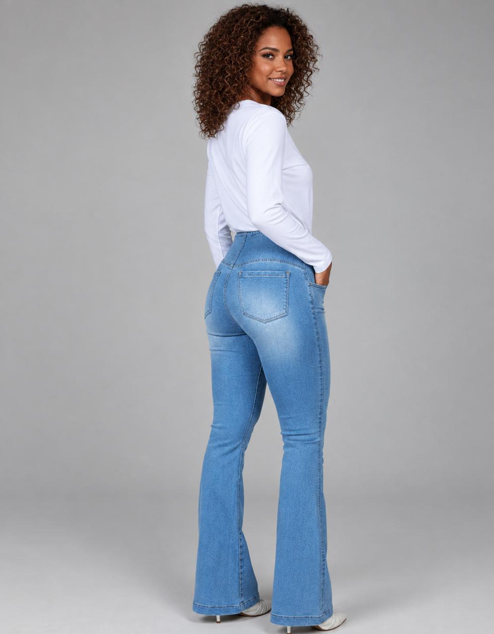 Calça Modeladora Afina Cintura Jeans Flare