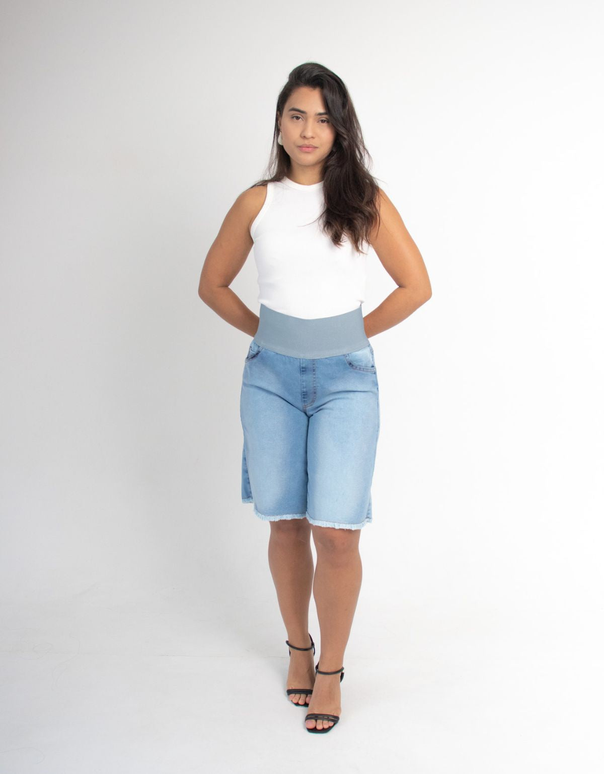 Bermuda Modeladora Afina Cintura Jeans Fittform Megaflex