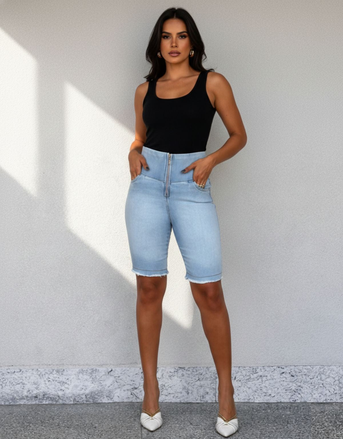 Bermuda Modeladora Afina Cintura Jeans Jords