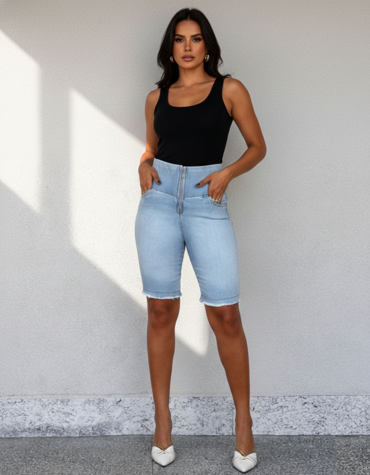 Bermuda Modeladora Afina Cintura Jeans Jords