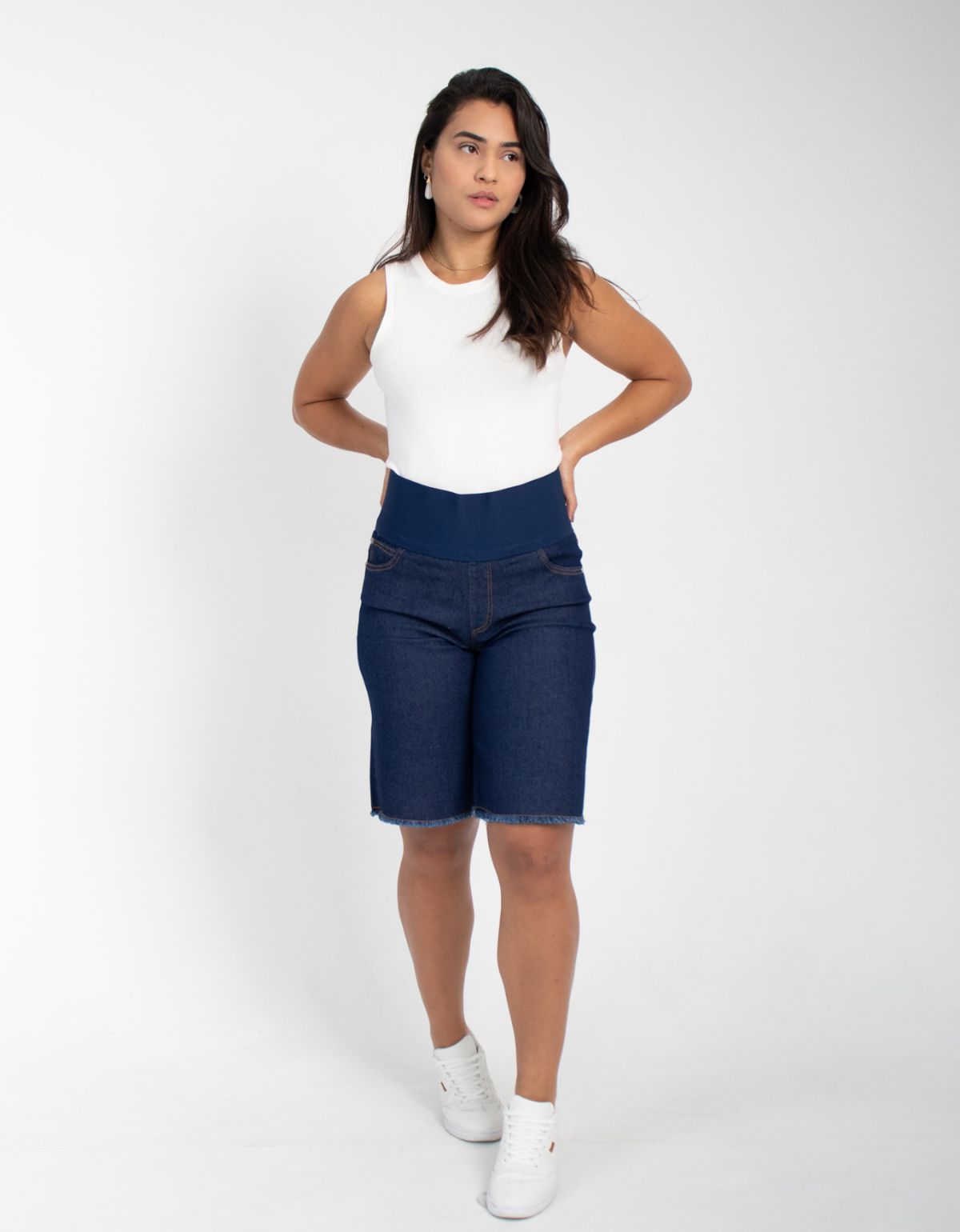 Bermuda Modeladora Afina Cintura Jeans Fittform Megaflex Escuro