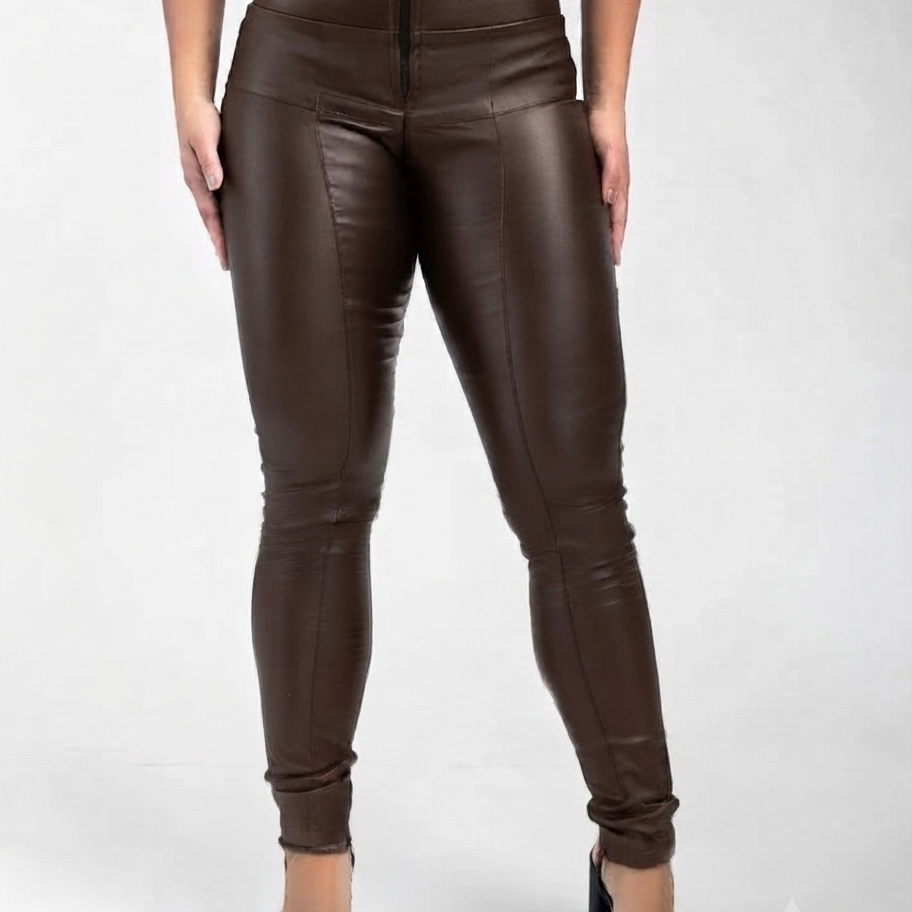 Calça Ultra Modeladora Afina Cintura Lipo Bengaline Marrom