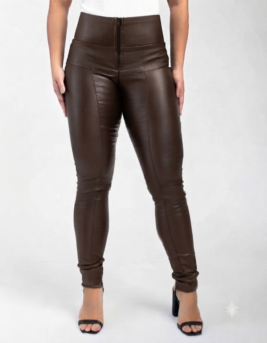 Calça Ultra Modeladora Afina Cintura Lipo Bengaline Marrom