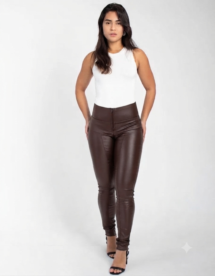 Calça Ultra Modeladora Afina Cintura Lipo Bengaline Marrom