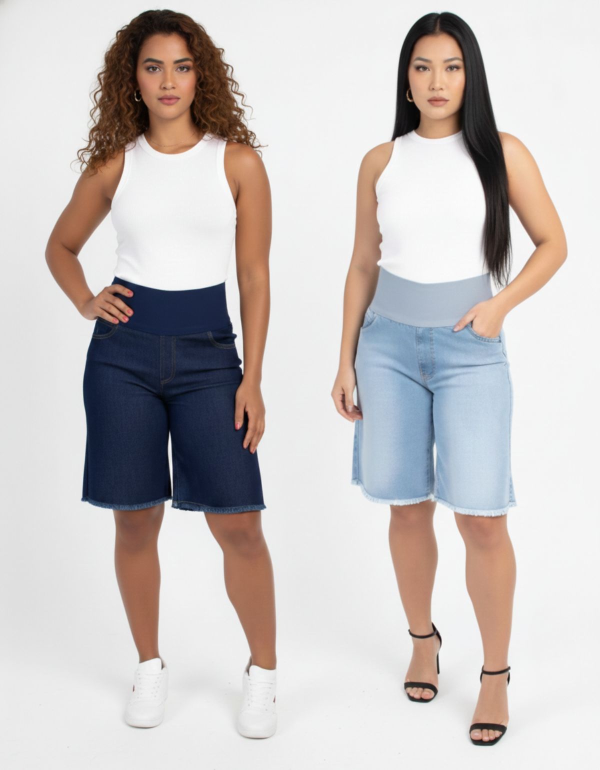 Kit Verão com 2 Bermudas Modeladoras Jeans + Calcinha Modeladora Grátis