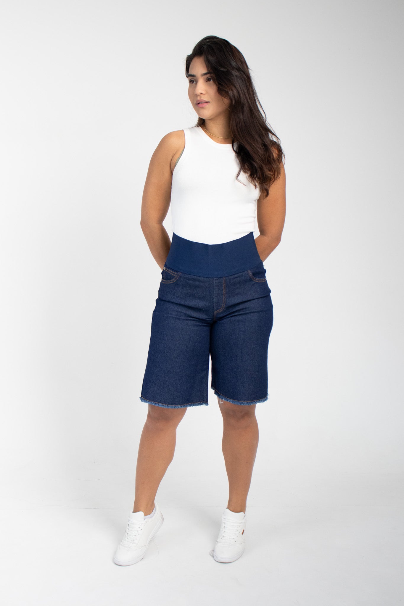 Bermuda Modeladora Afina Cintura Jeans Fittform Megaflex