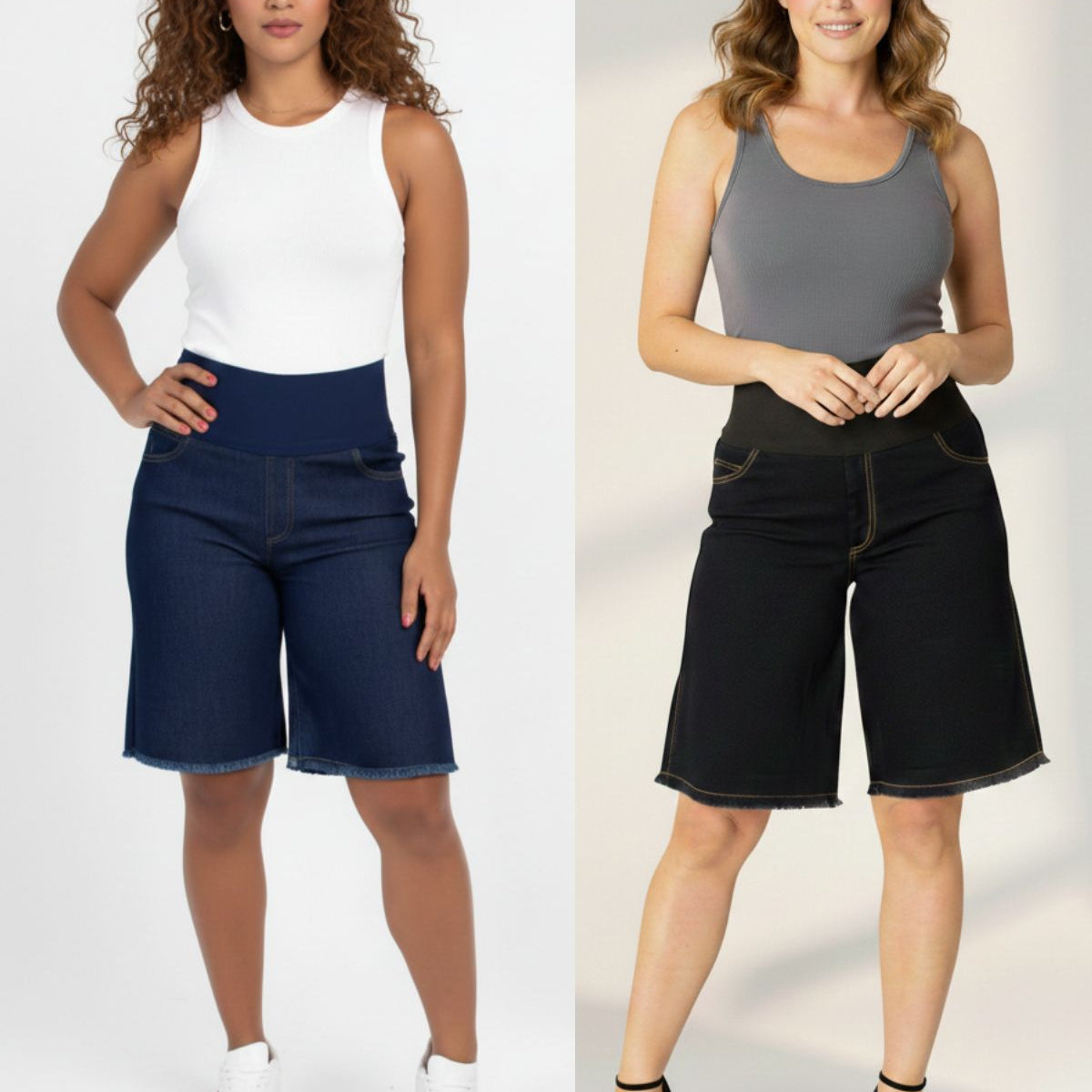 Kit com 2 Bermudas Modeladoras Jeans Escuros + Calcinha Modeladora Grátis