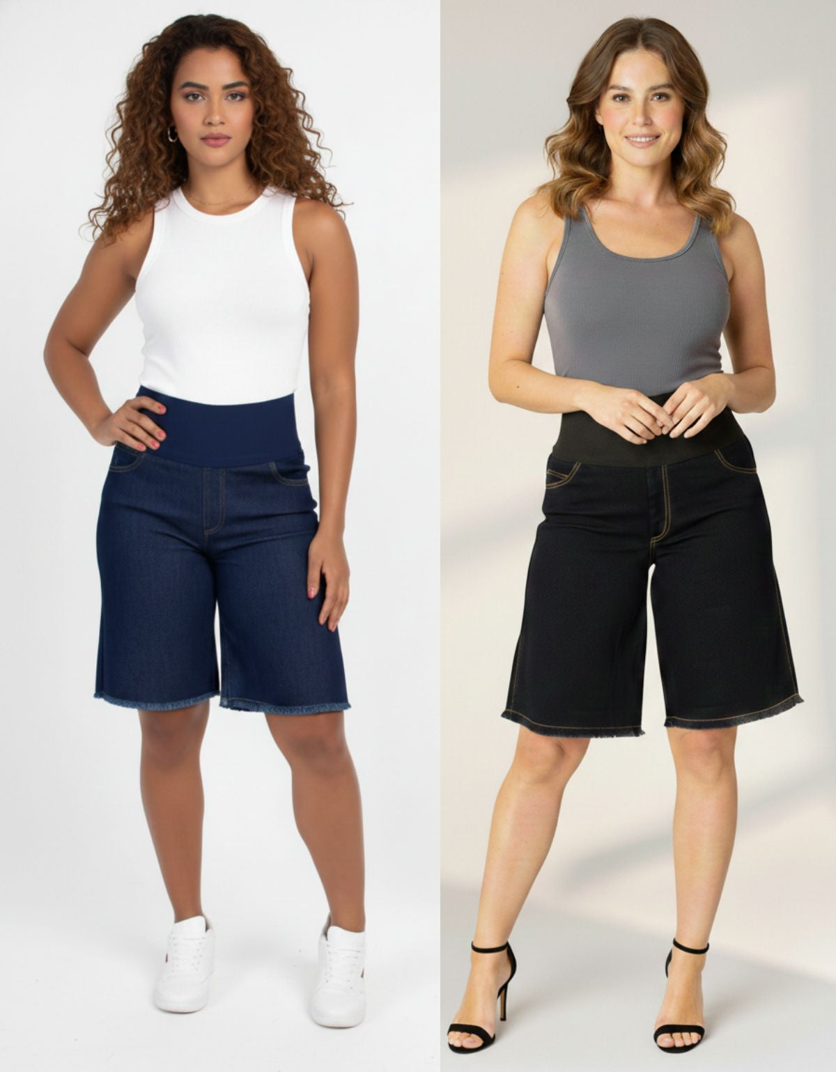 Kit com 2 Bermudas Modeladoras Jeans Escuros + Calcinha Modeladora Grátis