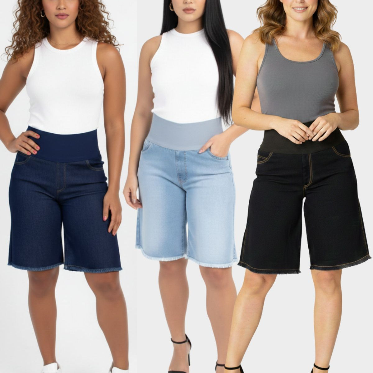 Kit com 3 Bermudas Modeladoras Jeans + Calcinha Modeladora Grátis
