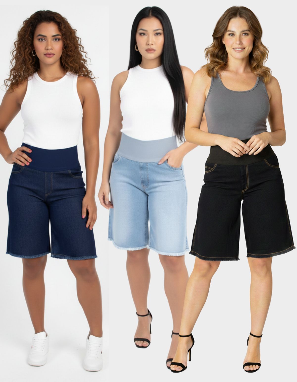 Kit com 3 Bermudas Modeladoras Jeans + Calcinha Modeladora Grátis