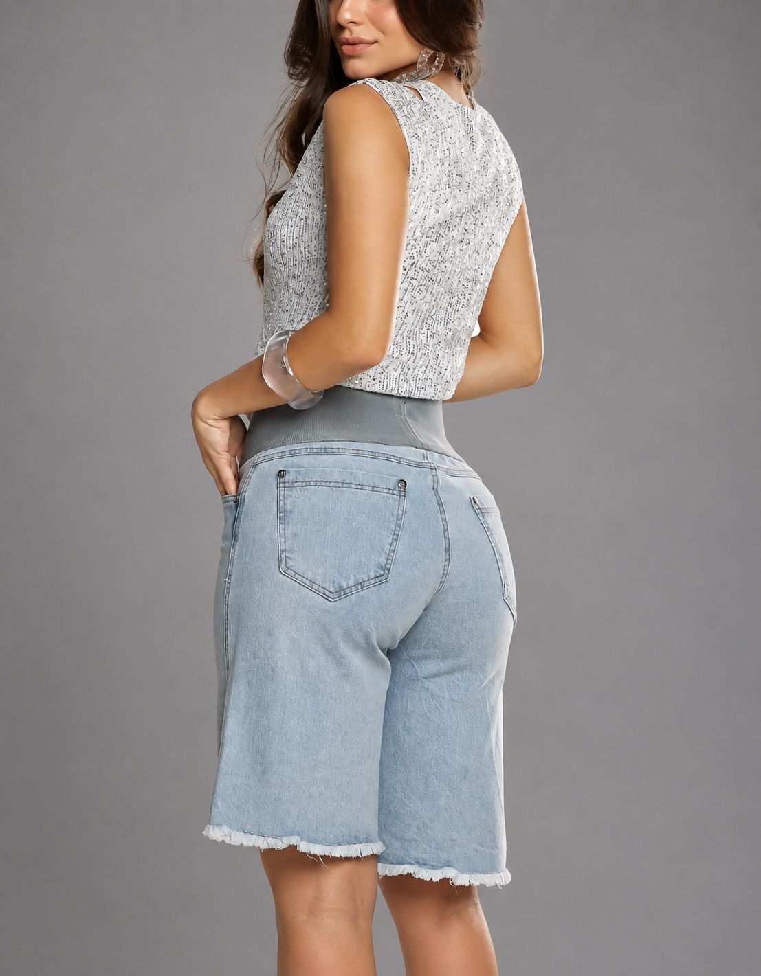 Bermuda Modeladora Afina Cintura Jeans Fittform Megaflex